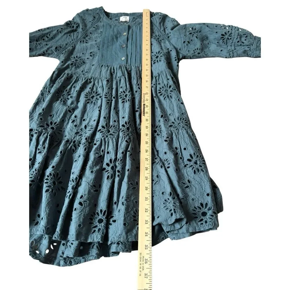 DRA Los Angeles Teal‎ Eyelet Dress Anthropologie Size Small Quarter Sleeves